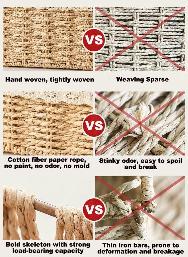 Agirlvct Wicker Baskets with Liner for Counter, Natural Paper Rope Rattan Storage Basket,Hand Woven Pantry Table Organizer Bins for Bedroom Living Room School Shelves Office Desk (3 Pack Beige) - Image 4